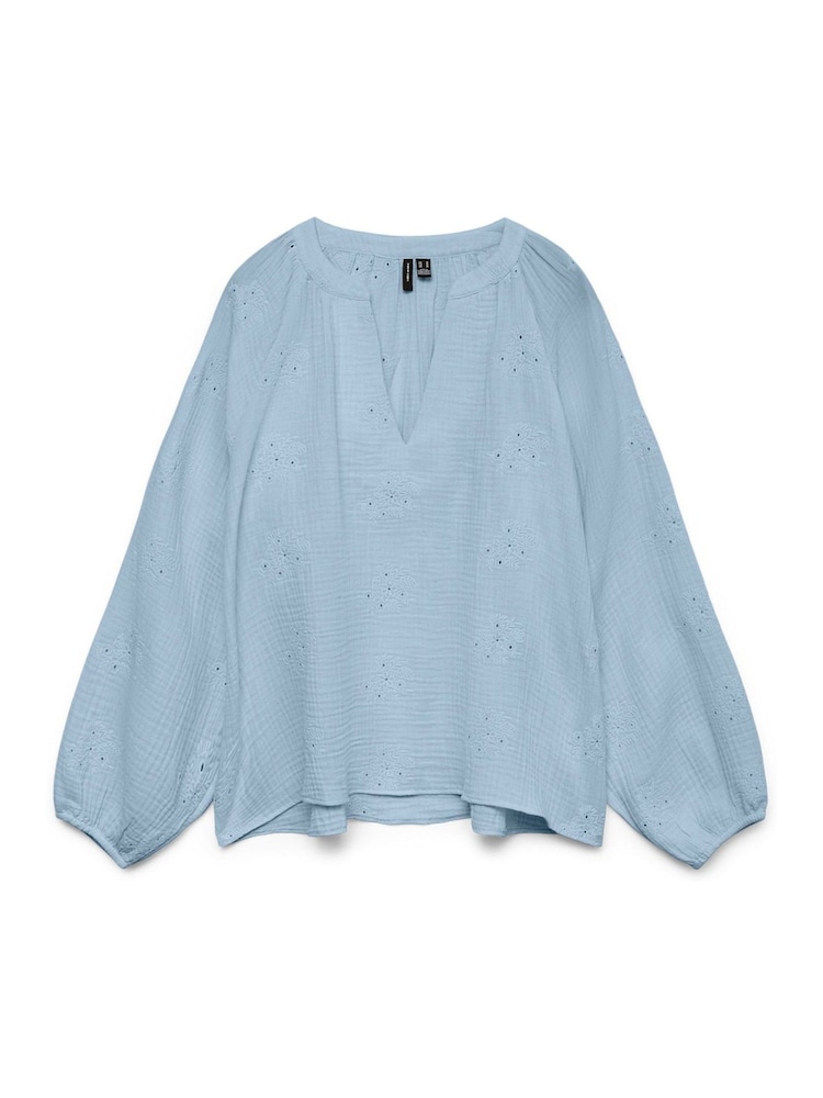 VERO MODA Blue Long Sleeve V-Neck Broderie Detail Top - Image 5 of 5 VERO MODA Blue Long Sleeve V-Neck Broderie Detail Top - Image 5 of 5