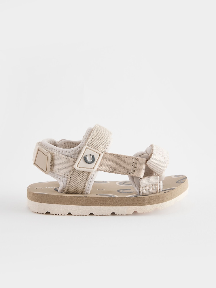 Cream Beige Standard Fit (F) Touch Fastening Adjustable Strap Tape Trekker Walking Sandals - Image 2 of 5