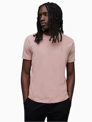 AllSaints Pink 100% Cotton Brace Contrast Crew T-Shirt - Image 1 of 6