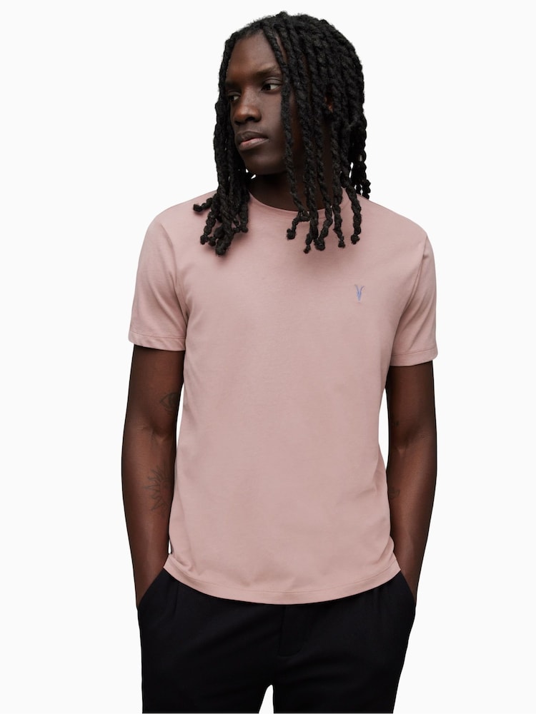 AllSaints Pink 100% Cotton Brace Contrast Crew T-Shirt - Image 1 of 6