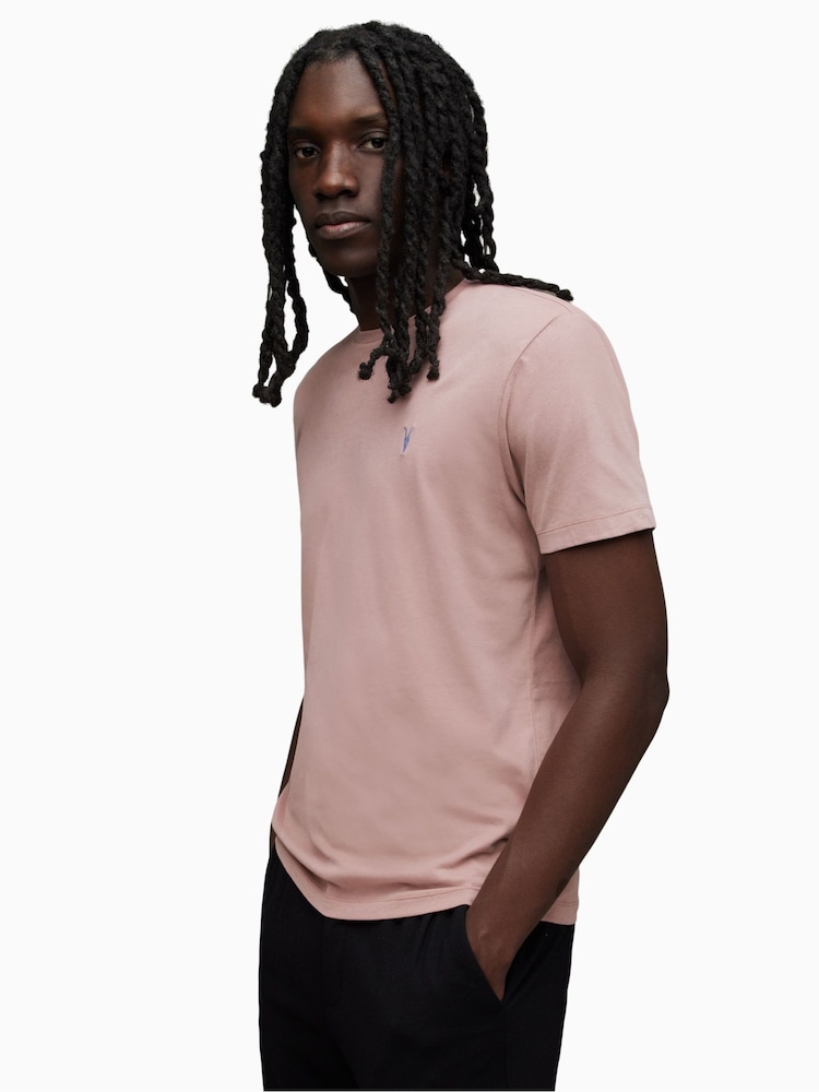 AllSaints Pink 100% Cotton Brace Contrast Crew T-Shirt - Image 3 of 6