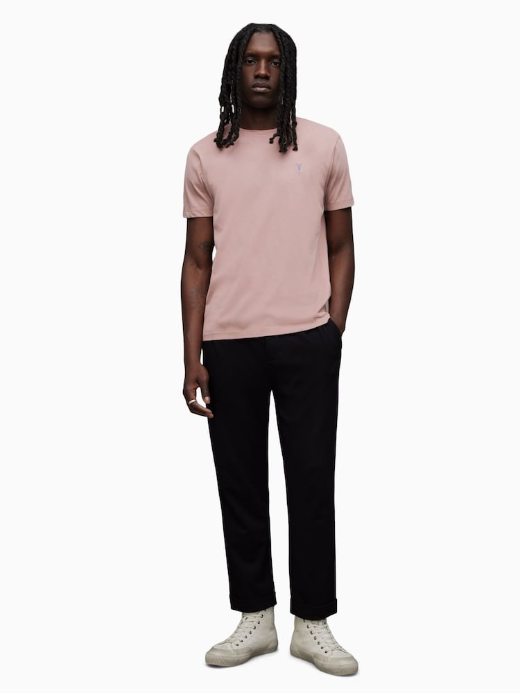 AllSaints Pink 100% Cotton Brace Contrast Crew T-Shirt - Image 4 of 6