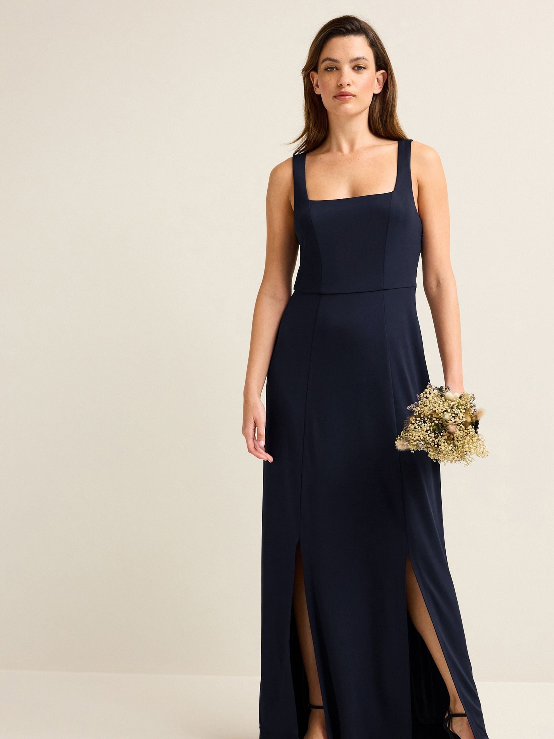 Navy midi bridesmaid dress sales