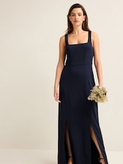 Marineblau/blau - Brautjungfern-Maxikleid mit Carré-Ausschnitt - Bild 1 von 7