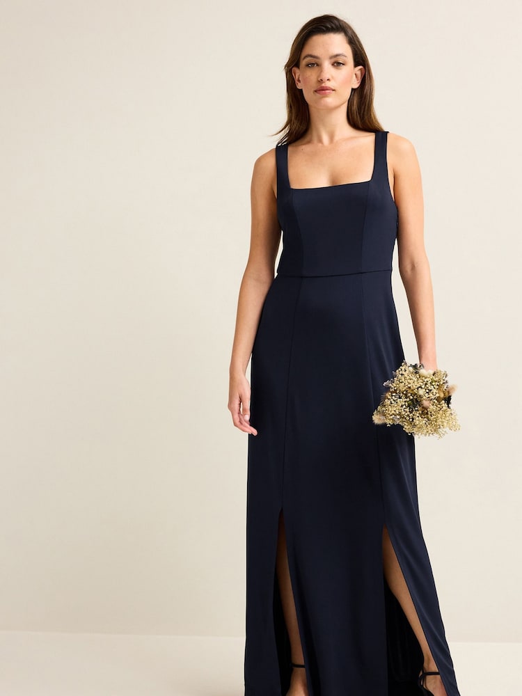 Marineblau/blau - Brautjungfern-Maxikleid mit Carré-Ausschnitt - Bild 1 von 7