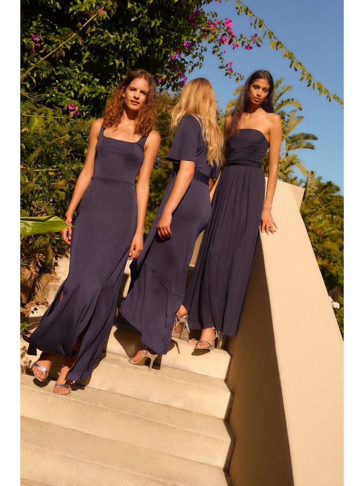Marineblau/blau - Brautjungfern-Maxikleid mit Carré-Ausschnitt - Bild 2 von 7