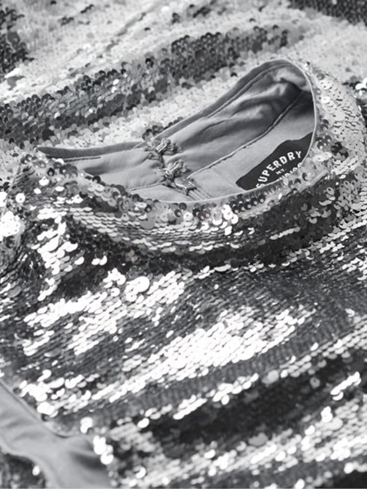 Superdry Silver Sequin Shift Mini Dress - Image 6 of 6