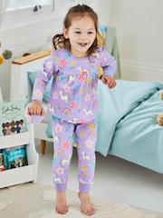 JoJo Maman Bébé Lilac Girls' Unicorn Glow-In-The-Dark  Pyjamas - Image 1 of 9