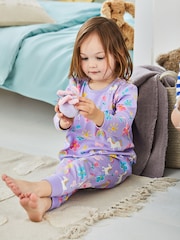 JoJo Maman Bébé Lilac Girls' Unicorn Glow-In-The-Dark  Pyjamas - Image 4 of 9