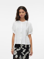 VERO MODA White Button Through Lace Trim Short Sleeve Top - Image 1 of 5