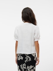VERO MODA White Button Through Lace Trim Short Sleeve Top - Image 2 of 5