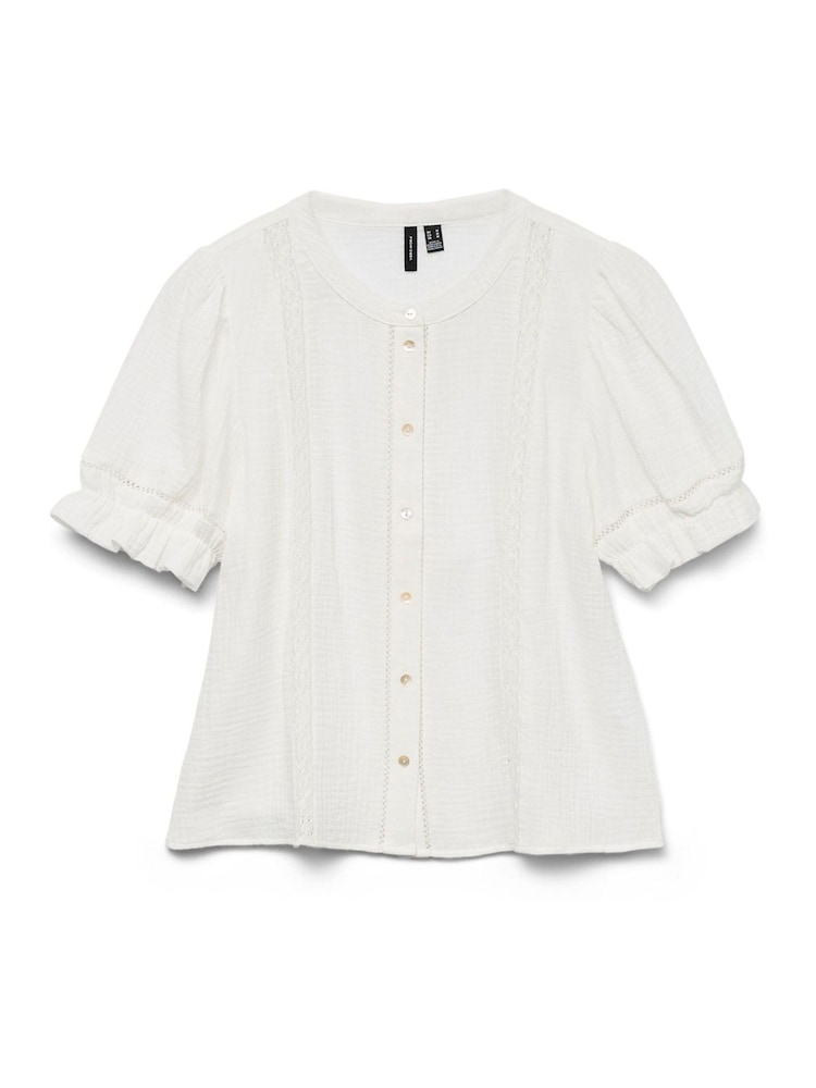 VERO MODA White Button Through Lace Trim Short Sleeve Top - Image 5 of 5 VERO MODA White Button Through Lace Trim Short Sleeve Top - Image 5 of 5
