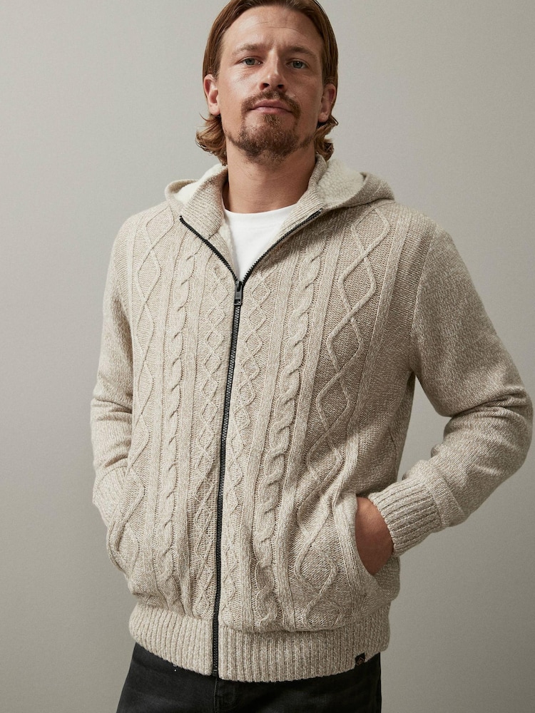 Neutral Regular Knitted Cable Zip Through Jacket - Image 1 of 9