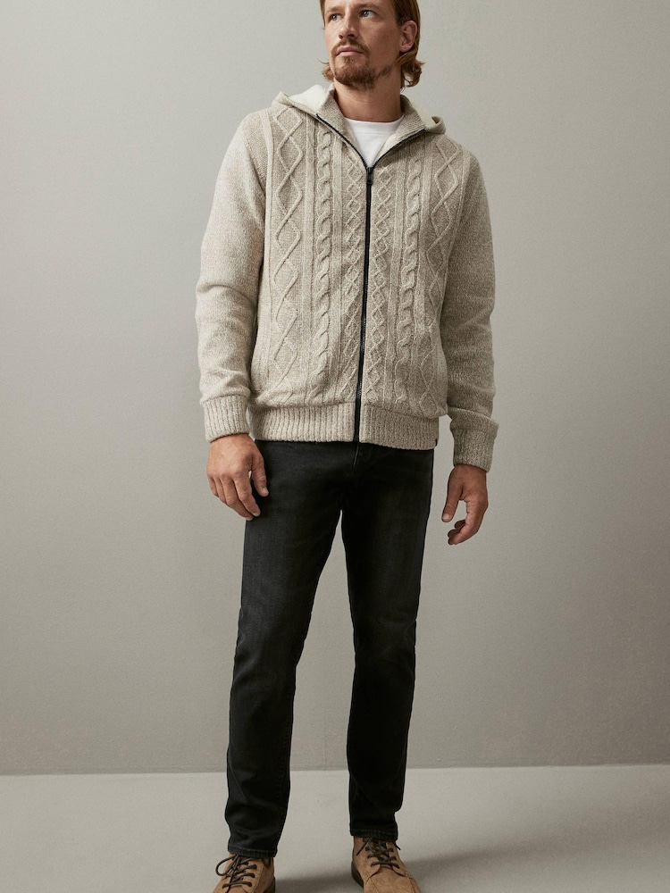Neutral Regular Knitted Cable Zip Through Jacket - Image 2 of 9
