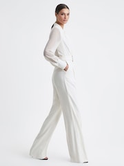 Reiss Ivory Flora Sheer Belted Double Breasted Jumpsuit - Image 1 of 6