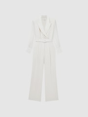 Reiss Ivory Flora Sheer Belted Double Breasted Jumpsuit - Image 2 of 6