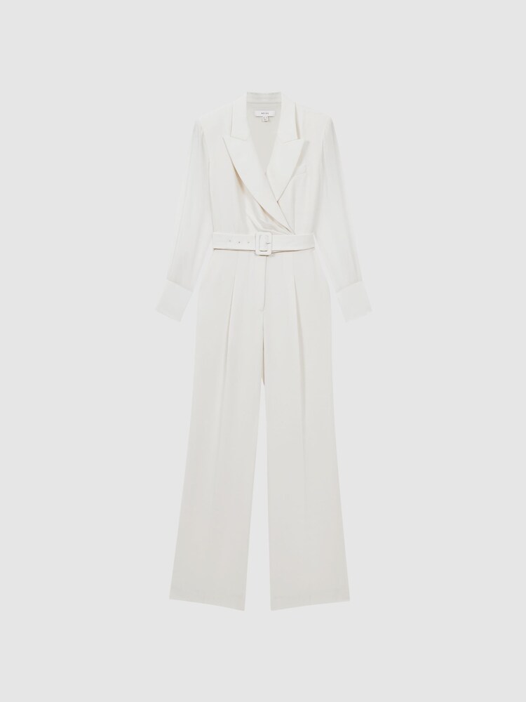 Reiss Ivory Flora Sheer Belted Double Breasted Jumpsuit - Image 2 of 6
