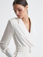 Reiss Ivory Flora Sheer Belted Double Breasted Jumpsuit - Image 5 of 6