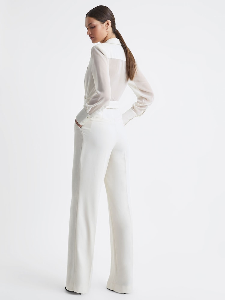 Reiss Ivory Flora Sheer Belted Double Breasted Jumpsuit - Image 6 of 6