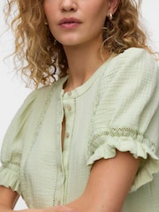 VERO MODA Green Button Through Lace Trim Short Sleeve Top - Image 4 of 5