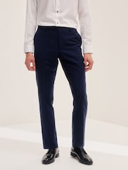 Navy Blue Slim Fit Check Suit Trousers - Image 1 of 1