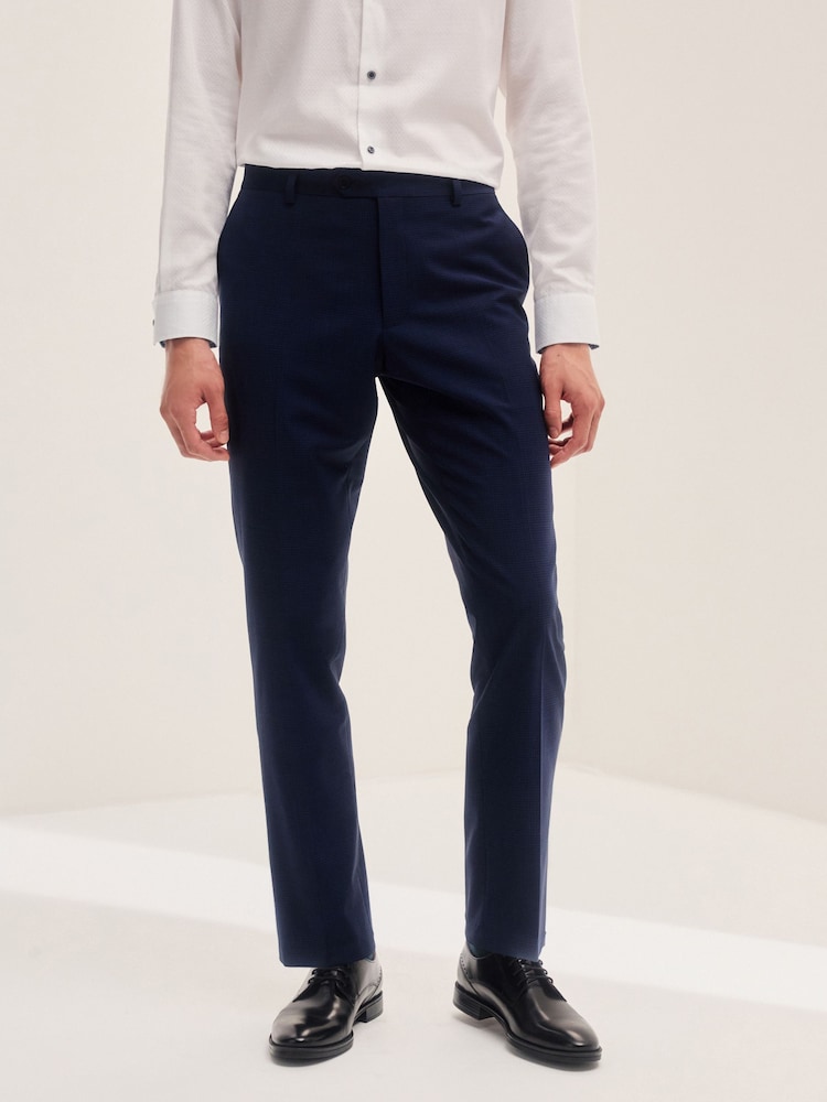 Navy Blue Slim Fit Check Suit Trousers - Image 1 of 1