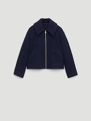 Hush Blue Pure Wool Boucle Wide Collar Zip Jacket - Image 1 of 1