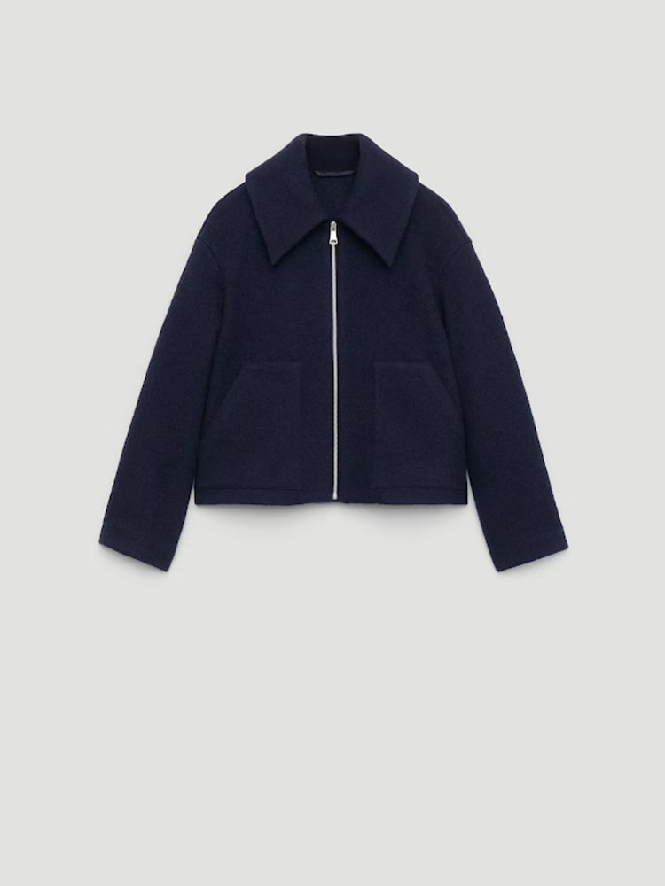 Hush Blue Pure Wool Boucle Wide Collar Zip Jacket - Image 1 of 1 Hush Blue Pure Wool Boucle Wide Collar Zip Jacket - Image 1 of 1