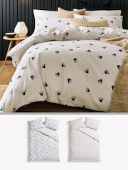 2 Pack Black/White Heart and Flower Reversible Duvet Cover and Pillowcase Set - Image 1 of 7