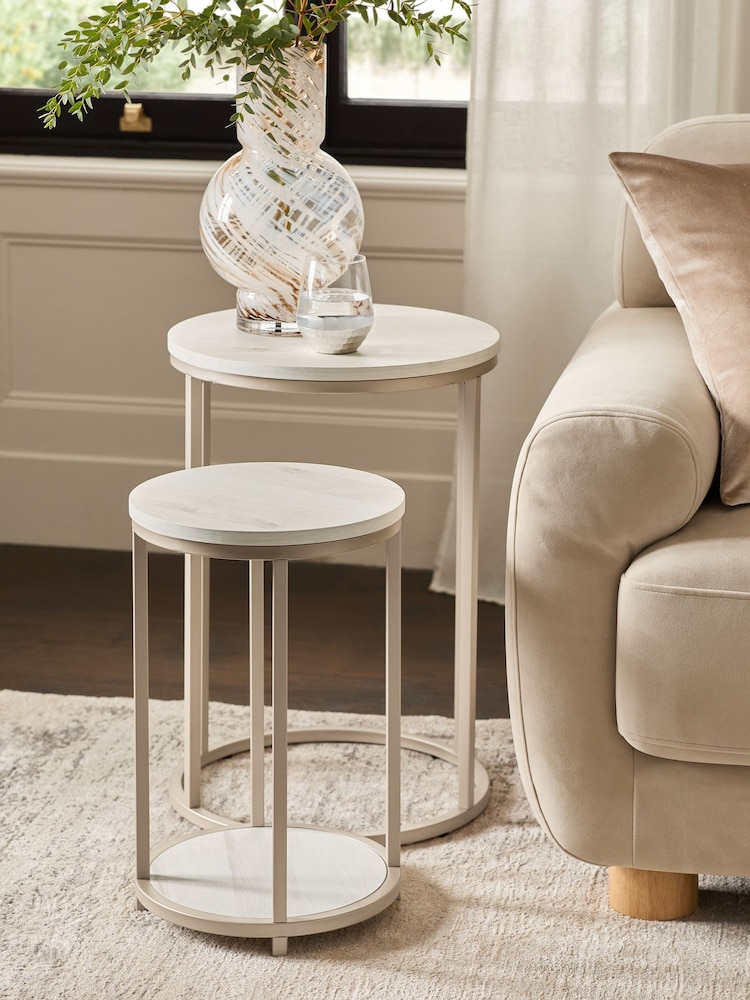 White Bronx Oak Effect Round Set of 2 Nest of Tables - Image 1 of 7