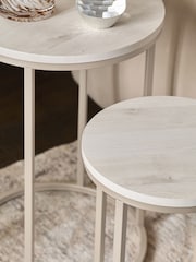 White Bronx Oak Effect Round Set of 2 Nest of Tables - Image 2 of 7