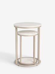 White Bronx Oak Effect Round Set of 2 Nest of Tables - Image 4 of 7