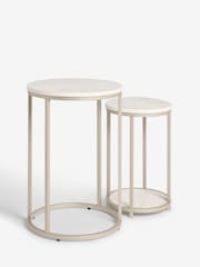 White Bronx Oak Effect Round Set of 2 Nest of Tables - Image 6 of 7