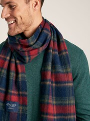 Joules Tytherton Red/Navy Check Wool Scarf - Image 2 of 5