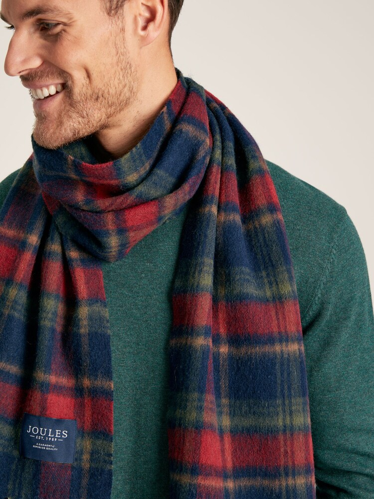 Joules Tytherton Red/Navy Check Wool Scarf - Image 2 of 5