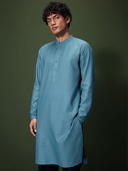 Bright Teal Blue Signature 100% Cotton Kurta - Image 1 of 4