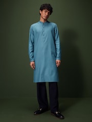 Bright Teal Blue Signature 100% Cotton Kurta - Image 2 of 4