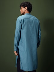 Bright Teal Blue Signature 100% Cotton Kurta - Image 3 of 4