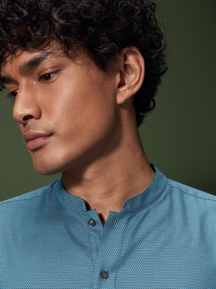 Bright Teal Blue Signature 100% Cotton Kurta - Image 4 of 4