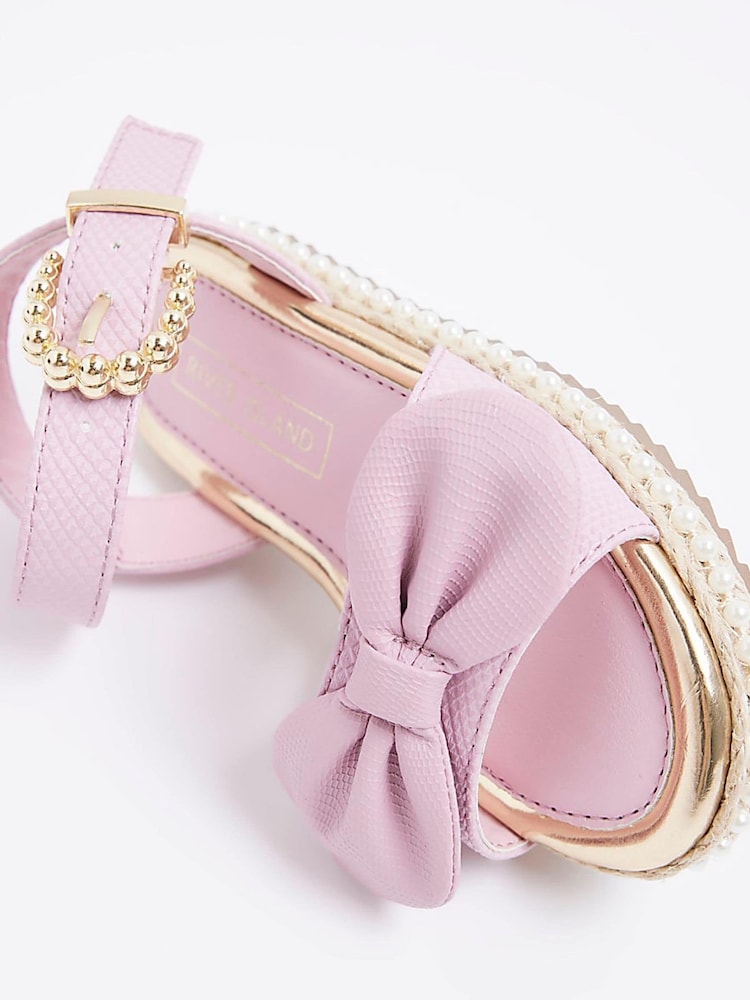 River Island Girls Pink Bow Pearl Espadrille - Image 5 of 5