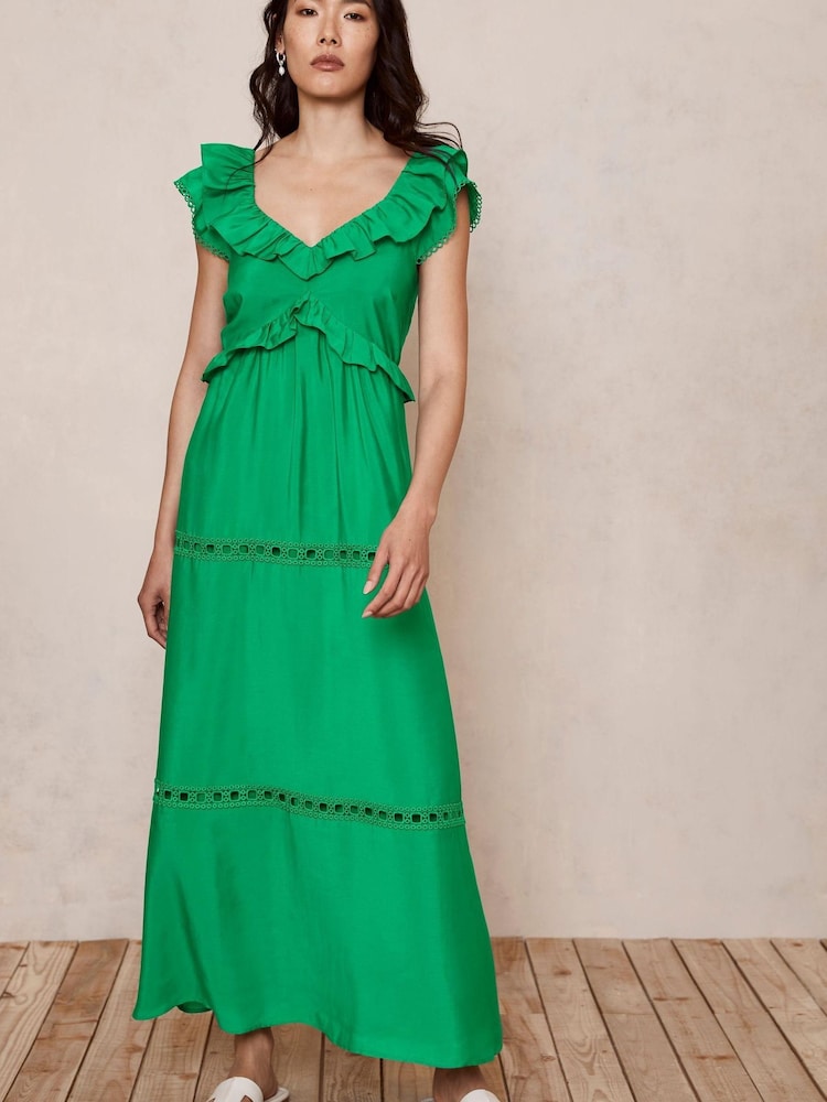 Mint Velvet Green Lace Trim Maxi Dress - Image 1 of 4 Mint Velvet Green Lace Trim Maxi Dress - Image 1 of 4