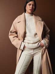 Neutral Mid-Length Coat with Detachable Faux Fur Collar - Image 1 of 12