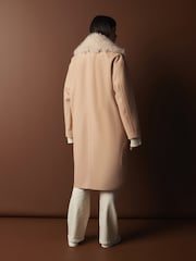 Neutral Mid-Length Coat with Detachable Faux Fur Collar - Image 4 of 12