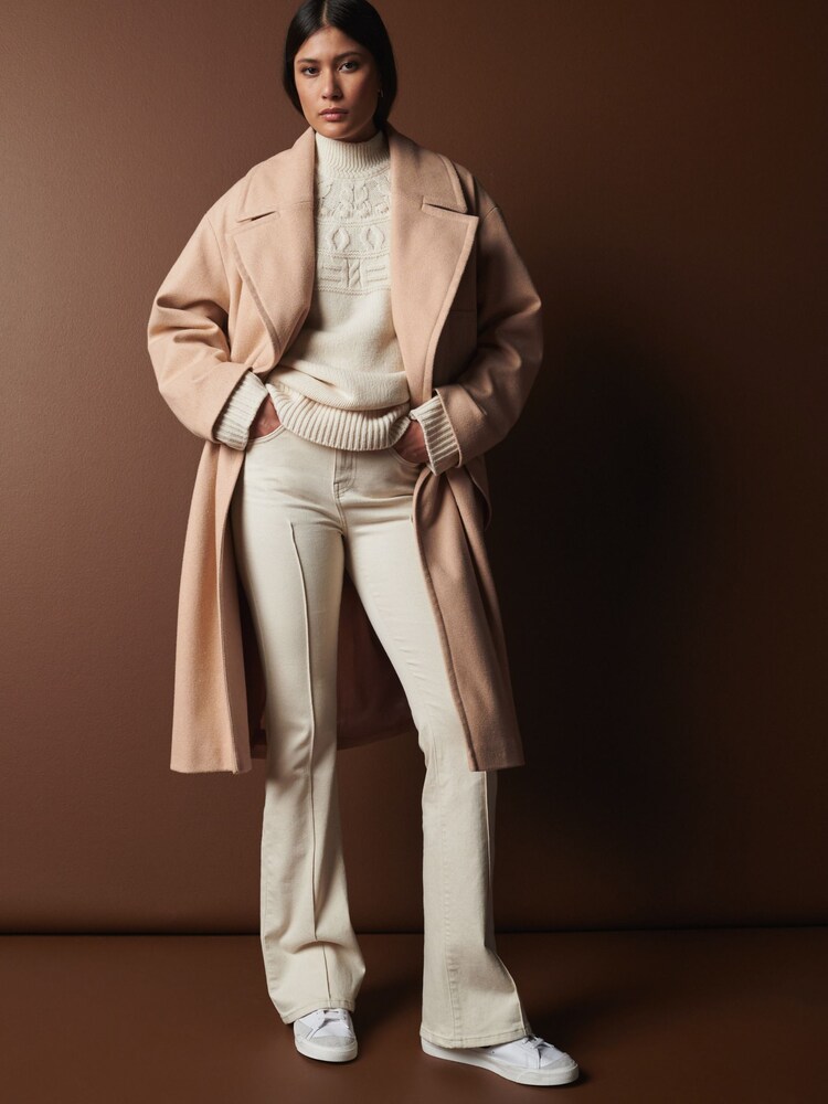 Neutral Mid-Length Coat with Detachable Faux Fur Collar - Image 5 of 12