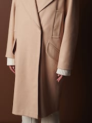 Neutral Mid-Length Coat with Detachable Faux Fur Collar - Image 6 of 12