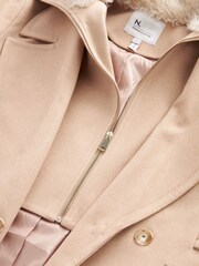 Neutral Mid-Length Coat with Detachable Faux Fur Collar - Image 9 of 12
