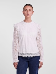 PIECES White Long Sleeve Lace Frill Blouse - Image 1 of 5