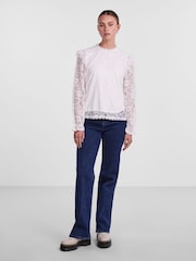 PIECES White Long Sleeve Lace Frill Blouse - Image 2 of 5