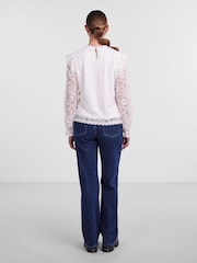 PIECES White Long Sleeve Lace Frill Blouse - Image 3 of 5
