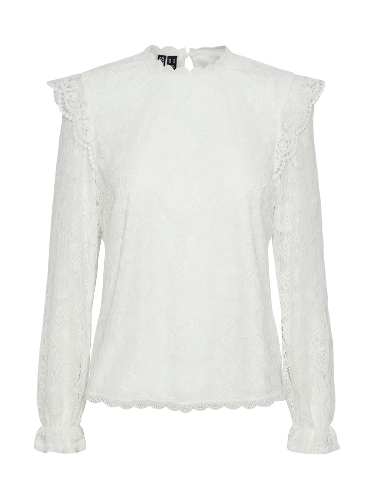 PIECES White Long Sleeve Lace Frill Blouse - Image 5 of 5